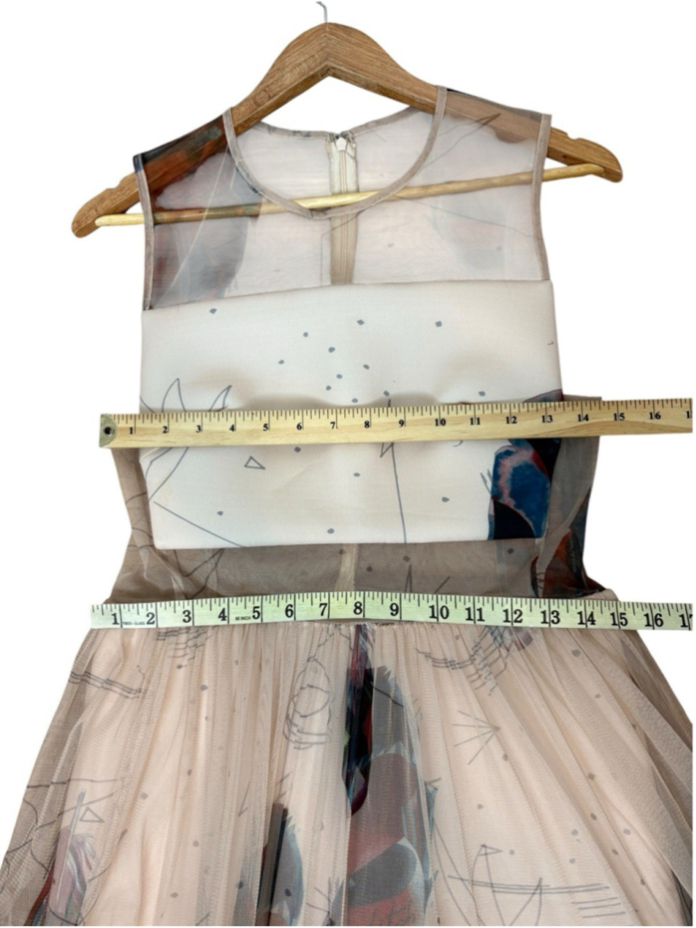 RARE Gauri & Nainika x KOOVS Dress Beige Mesh Tiered Maxi Gown Cutout Print XL - Picture 6 of 12